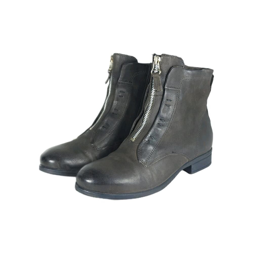 Miz Mooz Women's Story EU40 US9,5 Ash Leather Front Zip Ankle Booties Boots